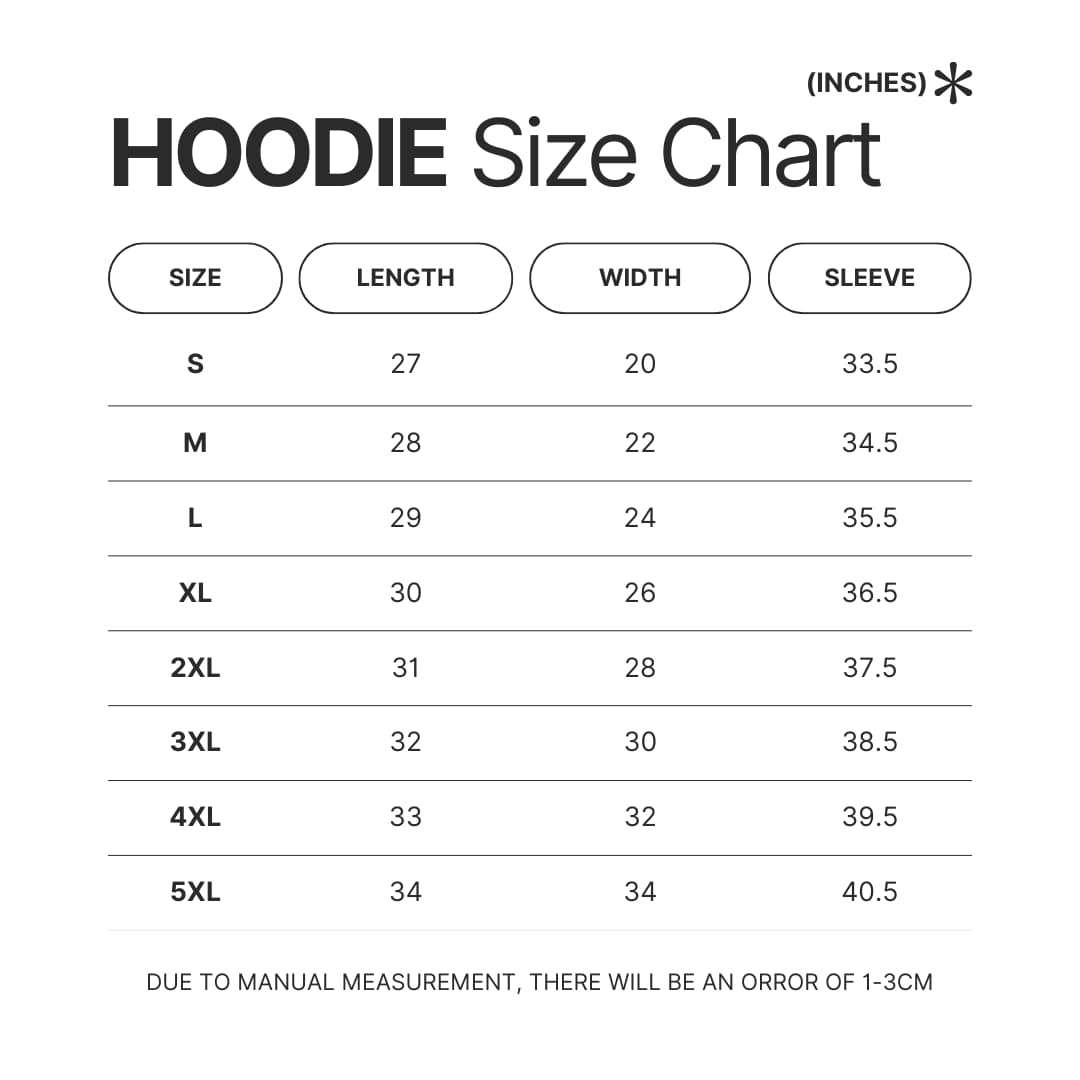 Hoodie Size Chart - Oshi No Ko Merch