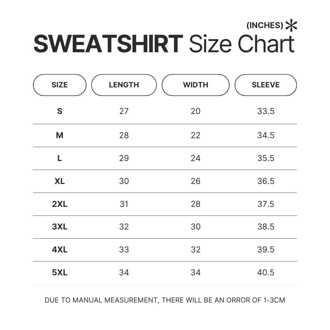 Sweatshirt Size Chart - Oshi No Ko Merch